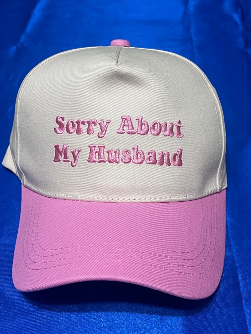 White and Pink Embroidered 'Sorry About My Husband' Trucker Hat Baseball Cap